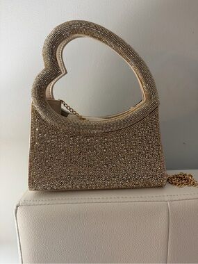 Alessia Elegant Heart Shaped Champagne Evening Bag With Smoked Topaz Crystals